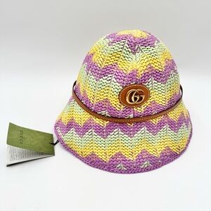 Gucci Chevron Straw Effect Cloche 'Multicolor' Bucket Hat- S
